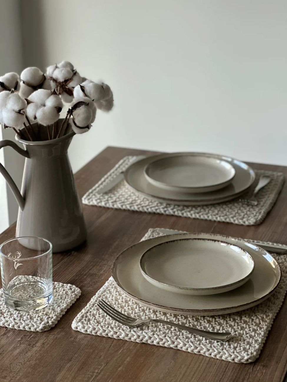 Crochet placemats on a dining table